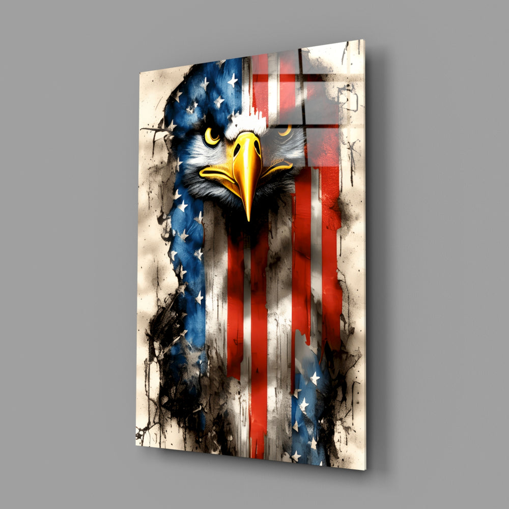 Patriotic-grunge panel bringing painterly grit to a moody man cave