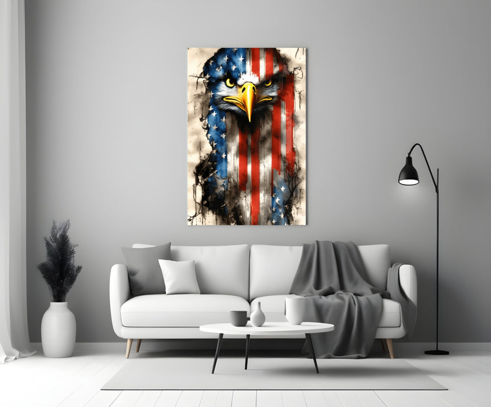 American Eagle close-up showing eagle face fused with flag stars and stripes