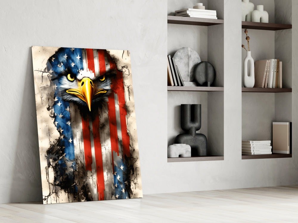 American Eagle glass print enhancing a den with statement palette