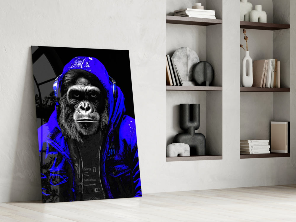 The Ape glass print enhancing a den with statement palette