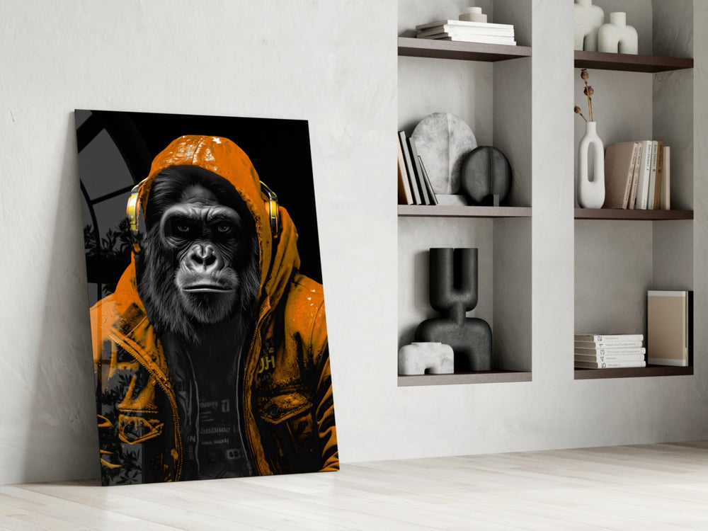 The Ape glass print enhancing a den with statement palette