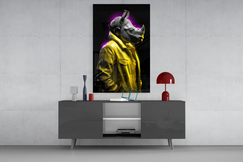 Rhino in Style panel catching lamp light to reveal its cinematic glow