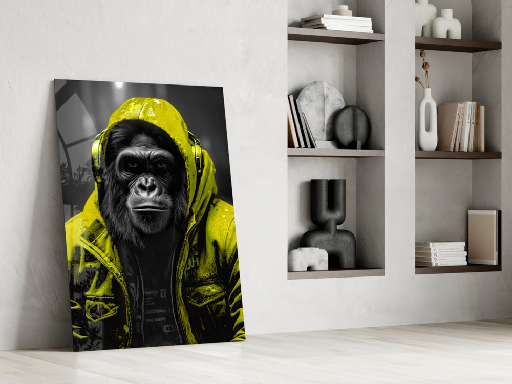 Rebellios Ape glass print enhancing a den with statement palette