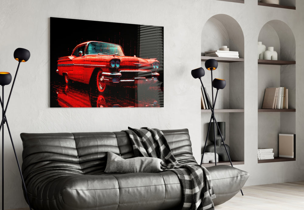 Designer's Collection glass wall art styled above a sideboard in a study