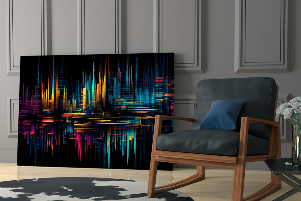 Color Stream glass print enhancing a den with futurist palette