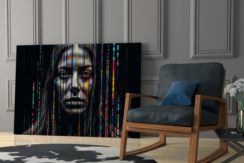 Color Stream glass print enhancing a den with futurist palette