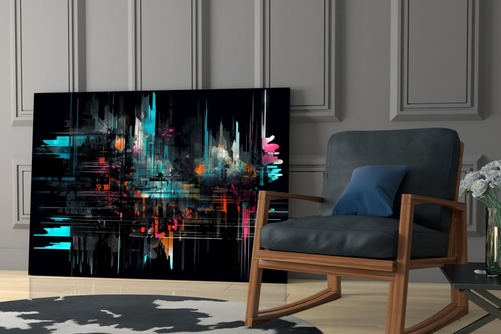 Color Sticks glass print enhancing a den with futurist palette