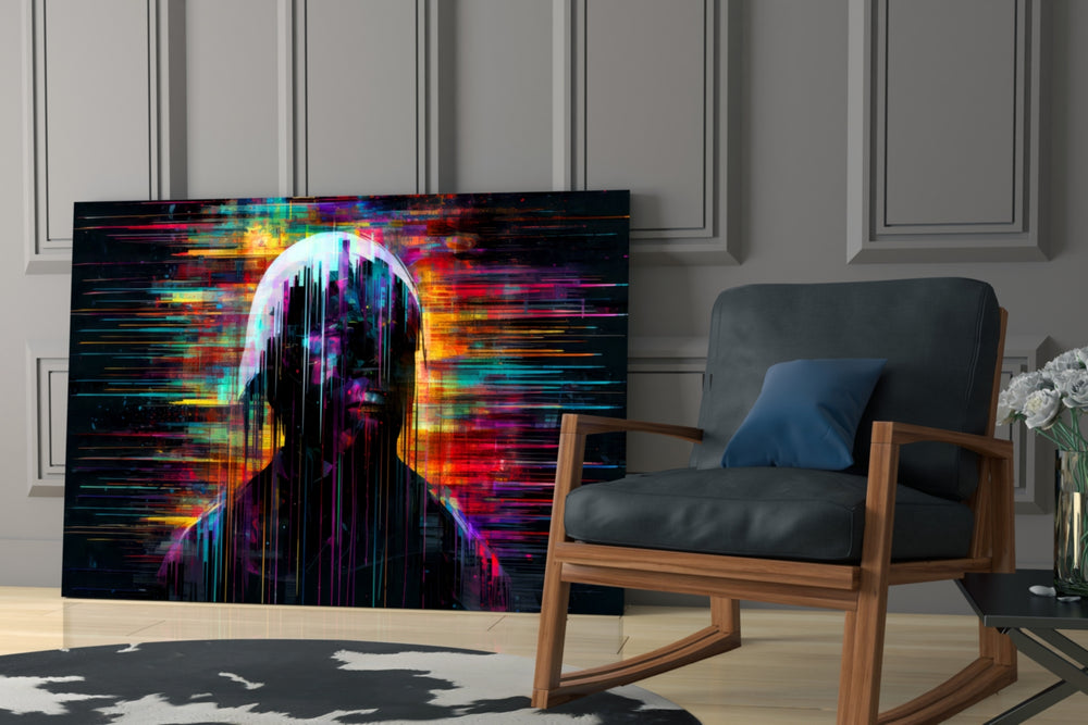 Shadow of Color Sticks glass print enhancing a den with futurist palette