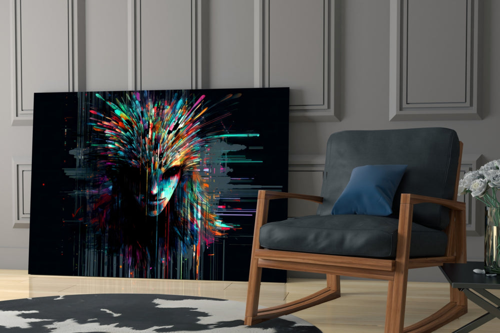 Face of Color Sticks glass print enhancing a den with futurist palette