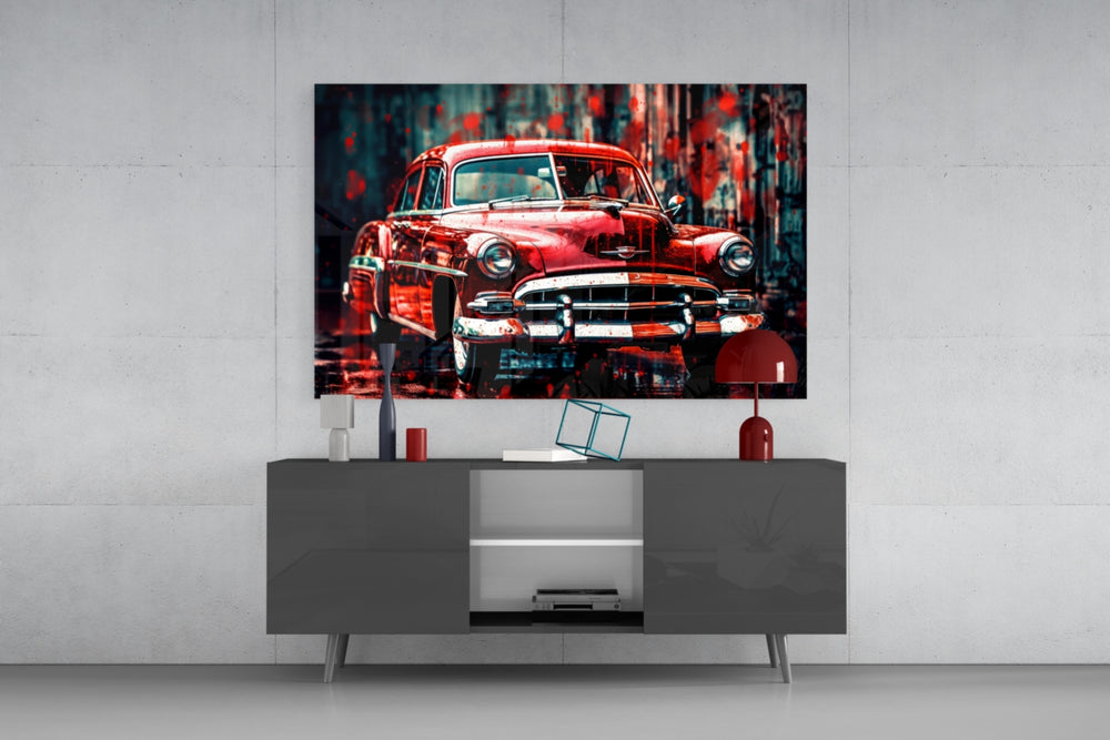 Vintage American Car panel catching lamp light to reveal its painterly grit
