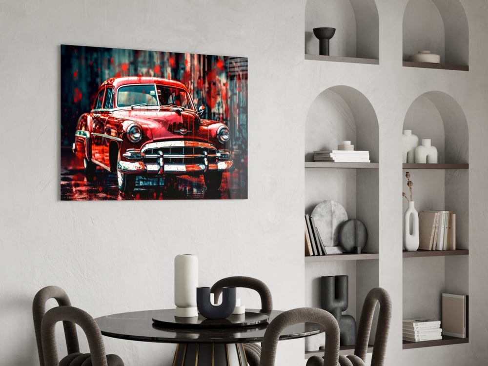 Vintage American Car panel adding editorial pulse to a hallway