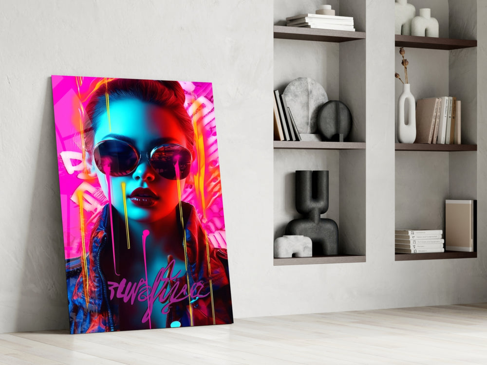 Stylish Woman glass print enhancing a powder room with statement palette