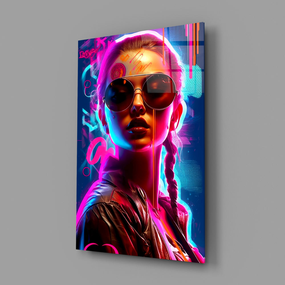 Cyberpunk-pop panel bringing cinematic glow to a contemporary dressing room