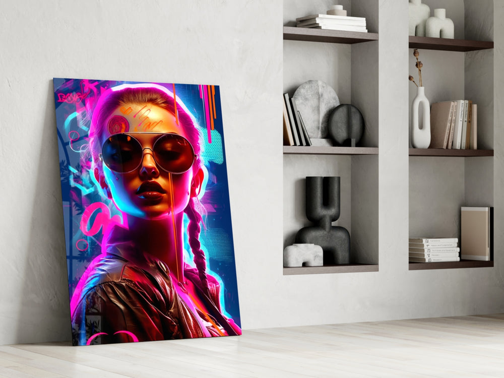 Stylish Woman glass print enhancing a powder room with statement palette