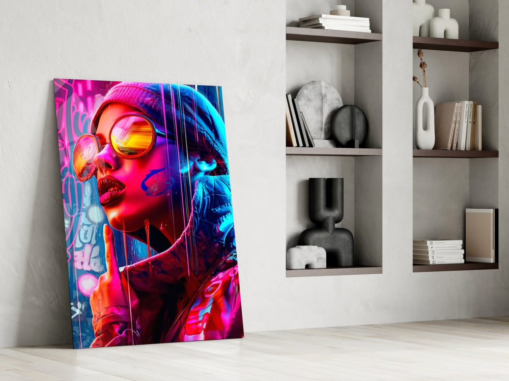 Stylish Woman glass print enhancing a powder room with statement palette