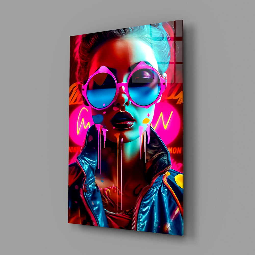 Cyberpunk-pop panel bringing cinematic glow to a contemporary dressing room
