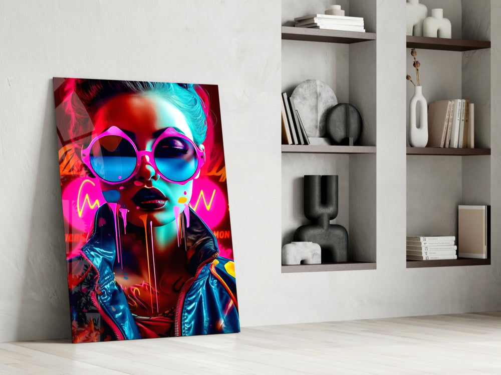 Stylish Woman glass print enhancing a powder room with statement palette