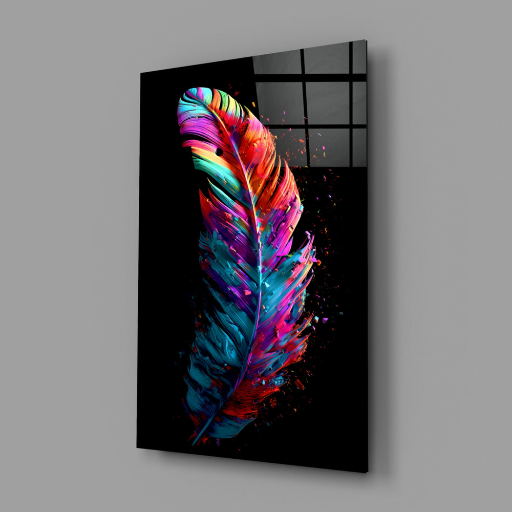 Iridescent-feather panel bringing iridescent glow to a contemporary dressing room
