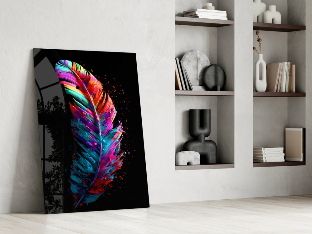 Feather glass print enhancing a powder room with jewel-toned palette