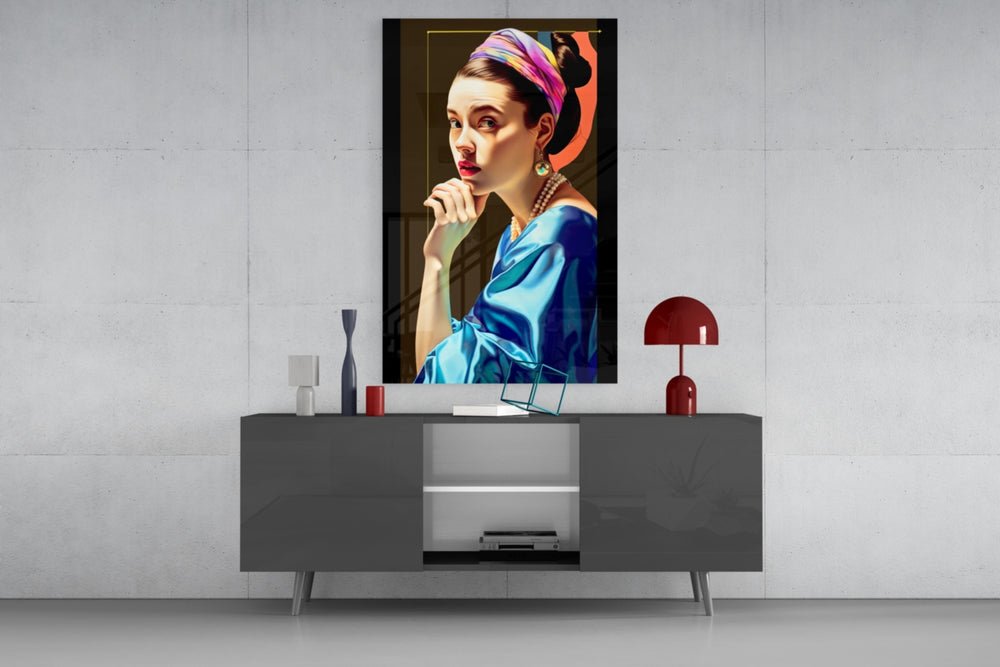 Girl With A Pearl Earring panel catching lamp light to reveal its painterly polish