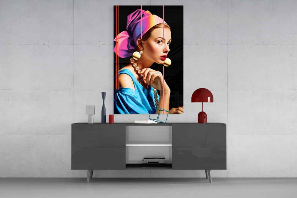 Girl With A Pearl Earring panel catching lamp light to reveal its painterly polish