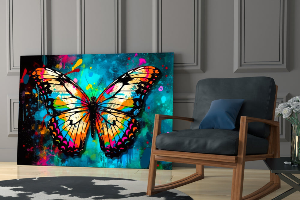 Butterfly glass print enhancing a playroom with jewel-toned palette