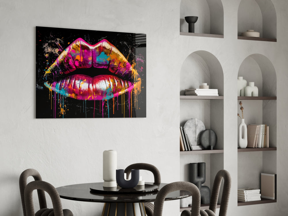 Lips panel adding editorial pulse to a hallway