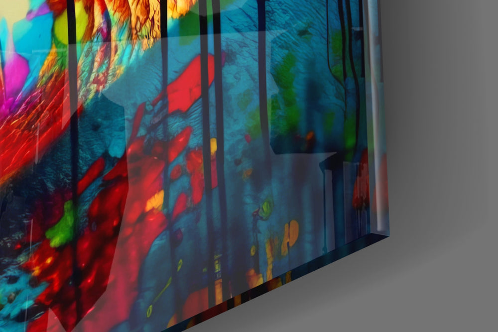 Kiss-muse artwork anchoring a wall with magenta-and-cyan palette