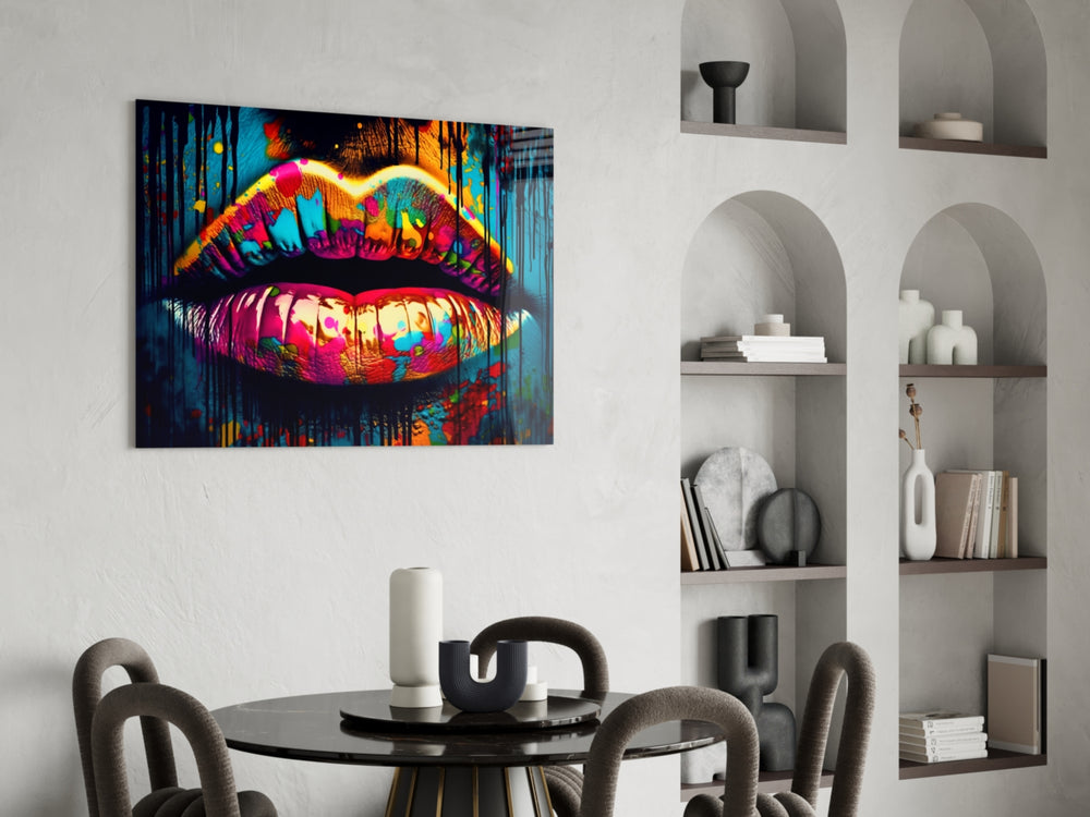 Lips panel adding editorial pulse to a hallway