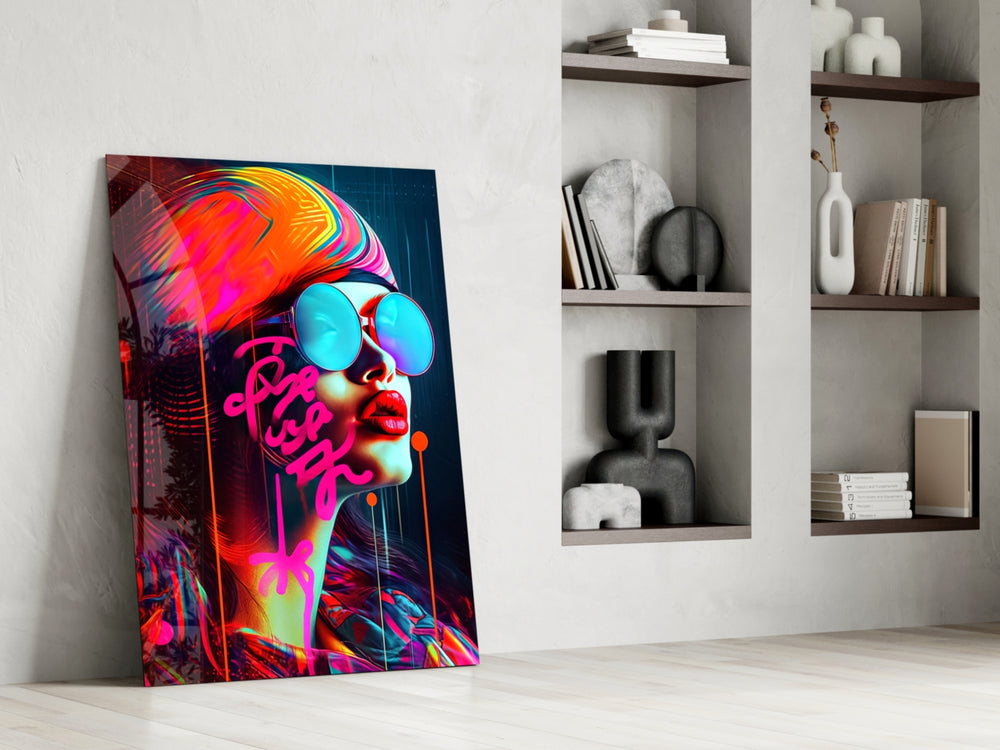 Lips and Looks glass print enhancing a powder room with statement palette
