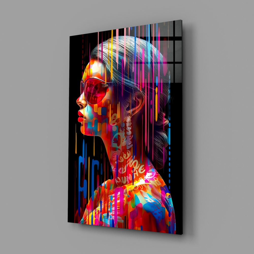 Graffiti-portrait panel bringing cinematic glow to a contemporary dressing room