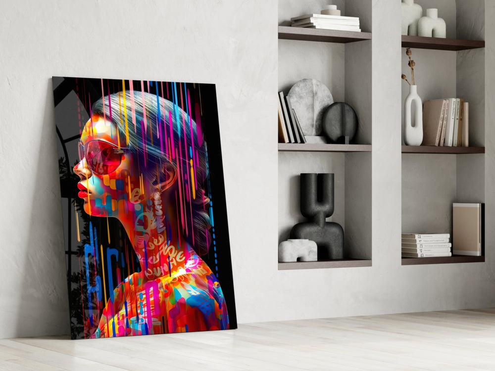 Beauty in Colors glass print enhancing a powder room with statement palette