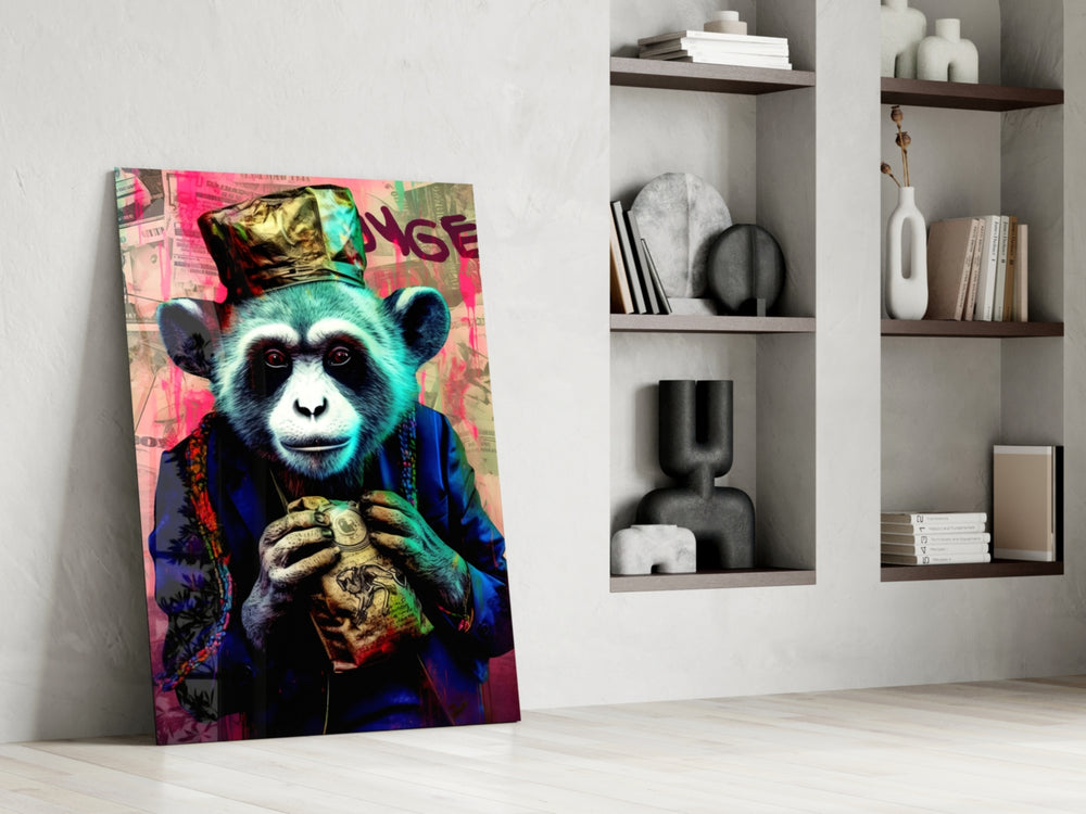 Monkey the Worker glass print enhancing a den with statement palette