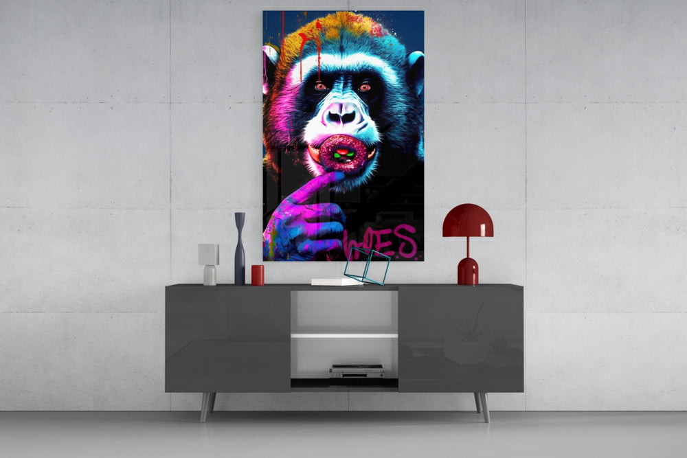 Monkey Kiss panel catching lamp light to reveal its painterly mischief
