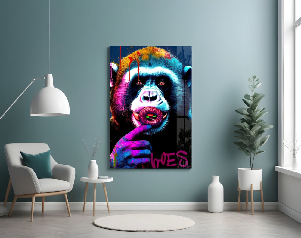 Monkey Kiss glass wall art styled above a desk in a teen bedroom