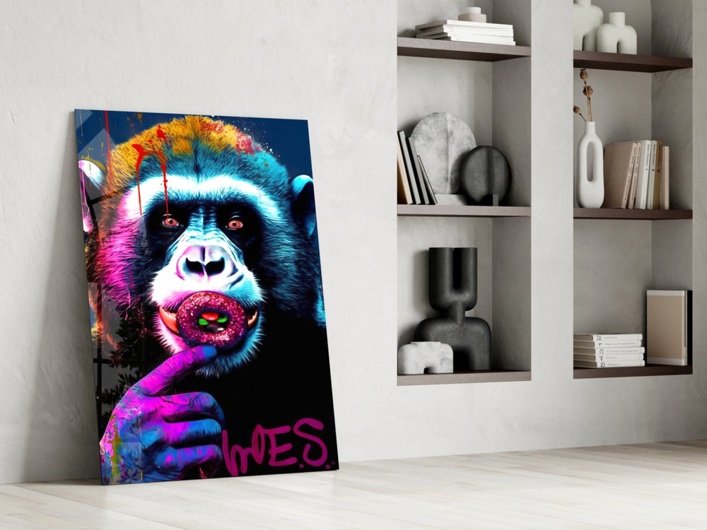 Monkey Kiss glass print enhancing a den with statement palette