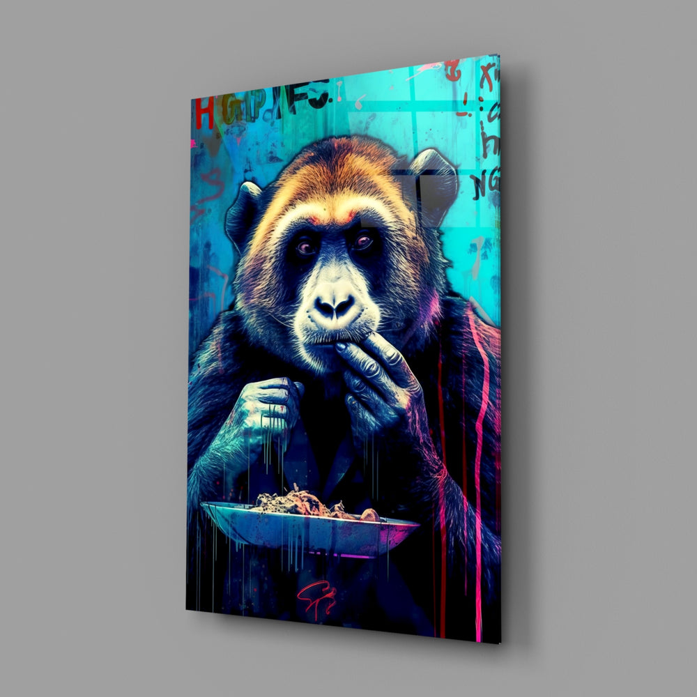 Graffiti-fauna panel bringing painterly mischief to a moody man cave