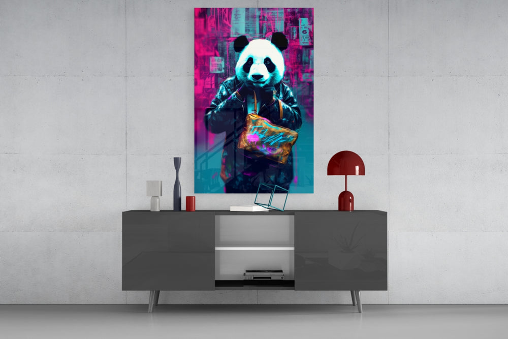 Shopper Panda panel catching lamp light to reveal its painterly grit
