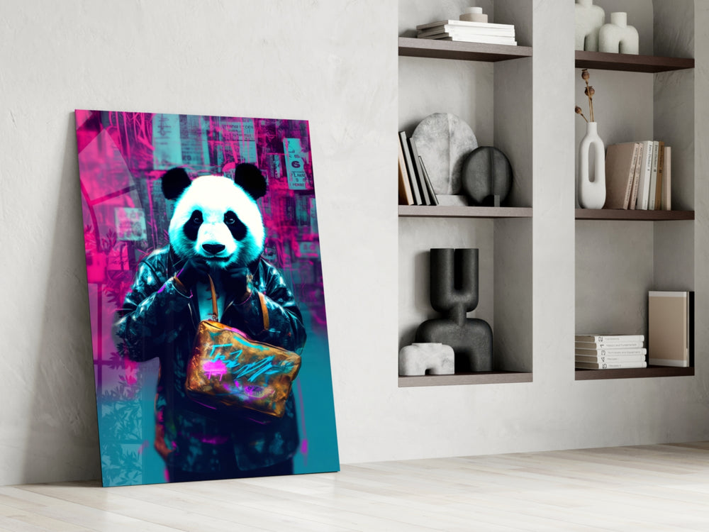 Shopper Panda glass print enhancing a den with statement palette