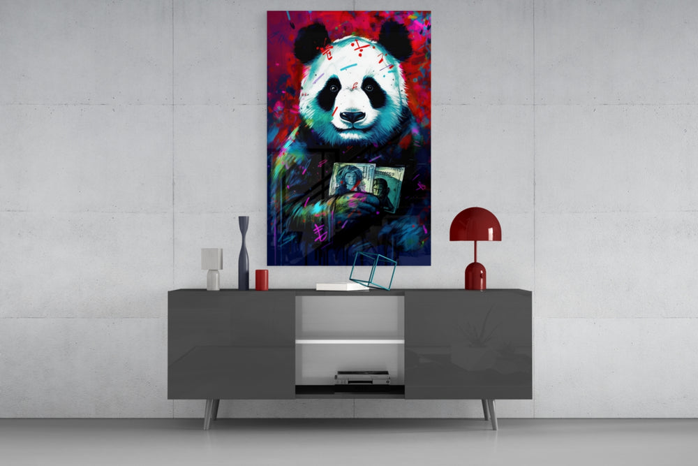 Bibliophile Panda panel catching lamp light to reveal its painterly fire