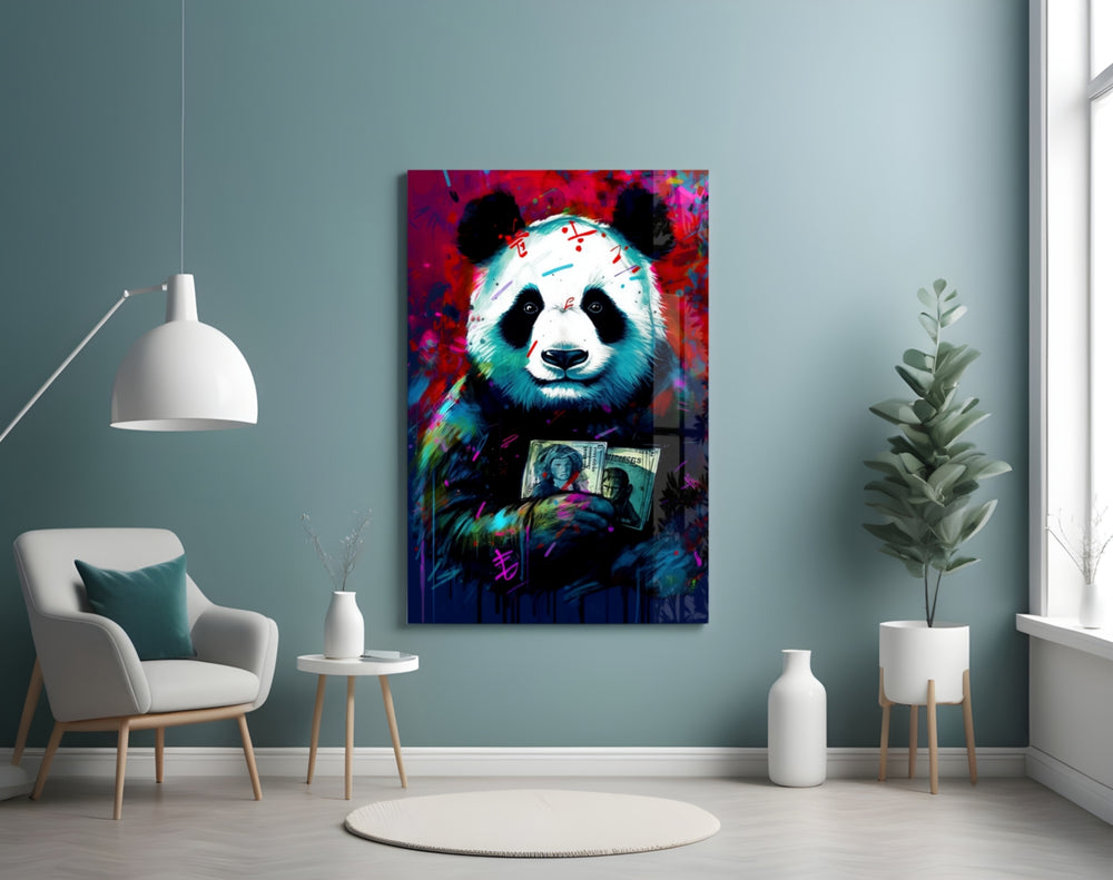 Bibliophile Panda glass wall art styled above a desk in a teen bedroom