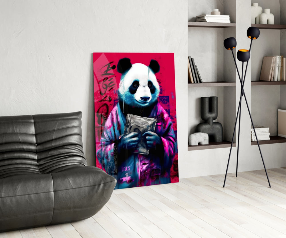 Panda panel adding editorial drama to a hallway