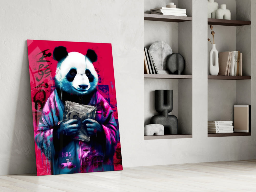 Panda glass print enhancing a den with statement palette