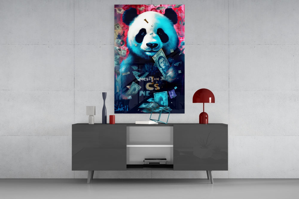 Rich Panda panel catching lamp light to reveal its painterly mischief