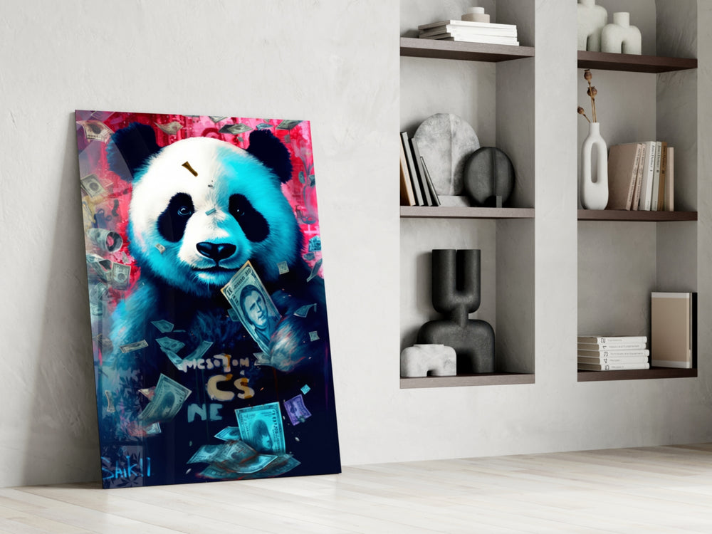 Rich Panda glass print enhancing a den with statement palette