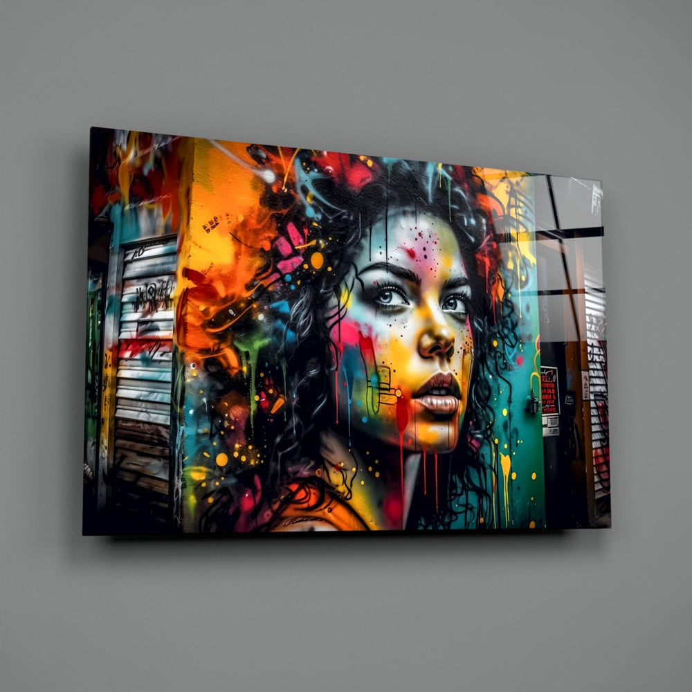 Street-mural panel bringing painterly grit to a contemporary media room