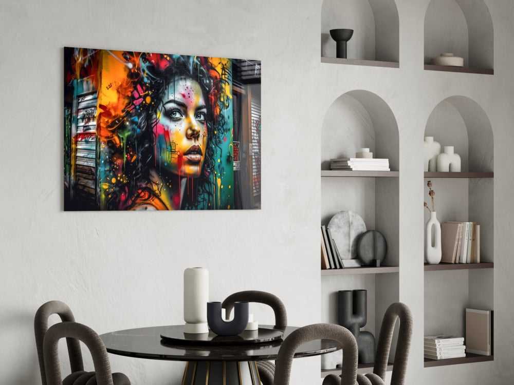 Beauty panel adding editorial pulse to a hallway