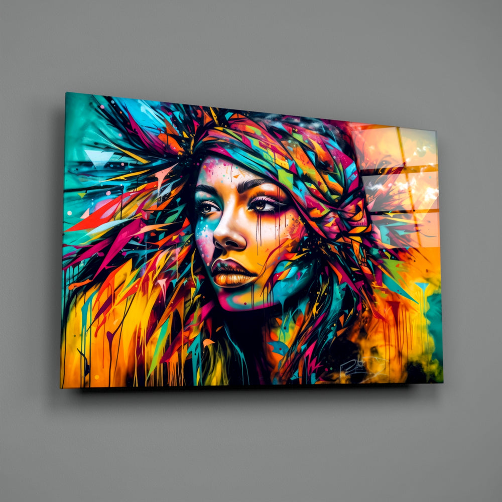 Pop-graffiti panel bringing painterly fire to a contemporary media room
