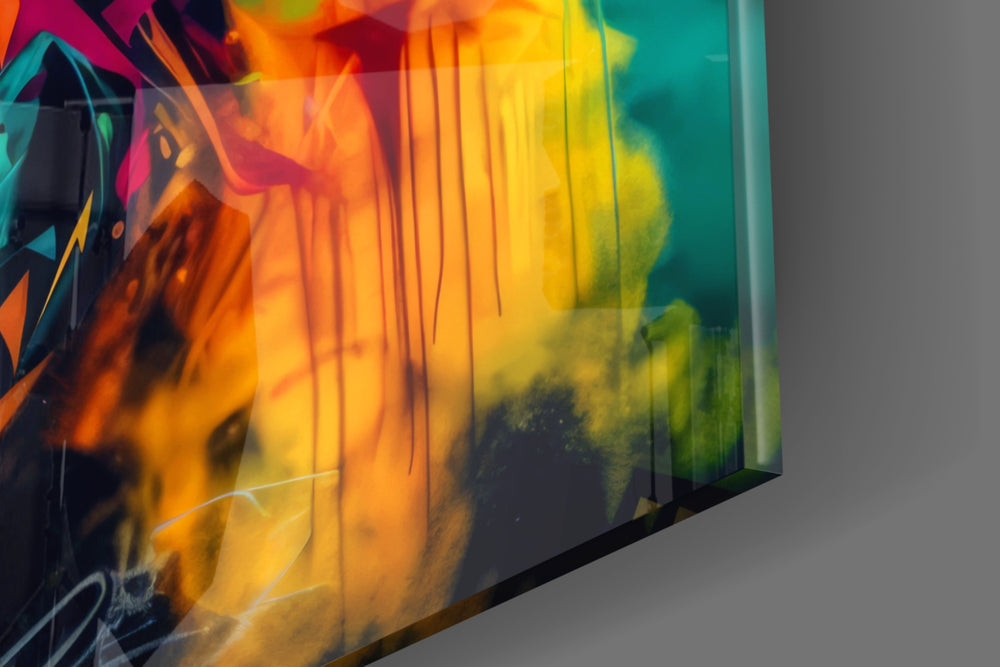 Leafed-muse artwork anchoring a wall with saffron-and-teal palette