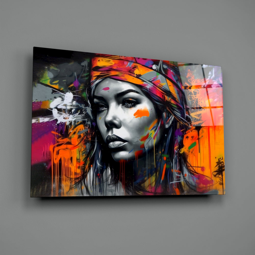 Pop-graffiti panel bringing painterly hush to a quiet meditation nook